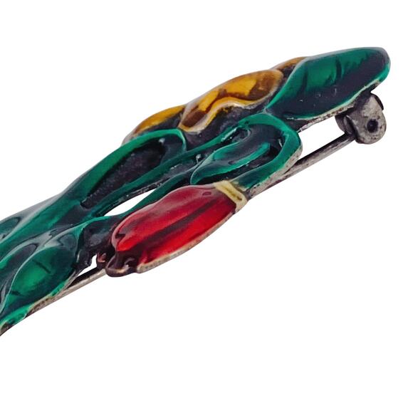 VTG 1930s 1940s Silver Enamel Floral Flower Brooch Mid Century Jewelry EUC - Picture 5 of 9